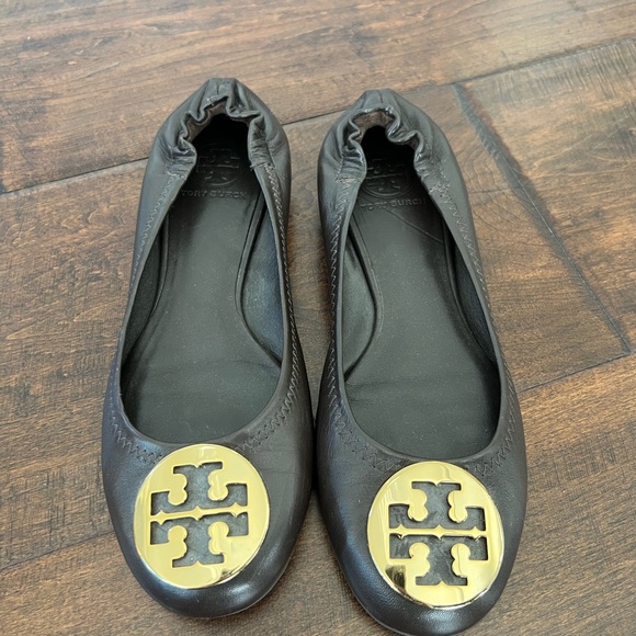 Tory Burch | Shoes | Tory Burch Espresso Flats With Gold Logo | Poshmark